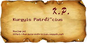 Kurgyis Patrícius névjegykártya